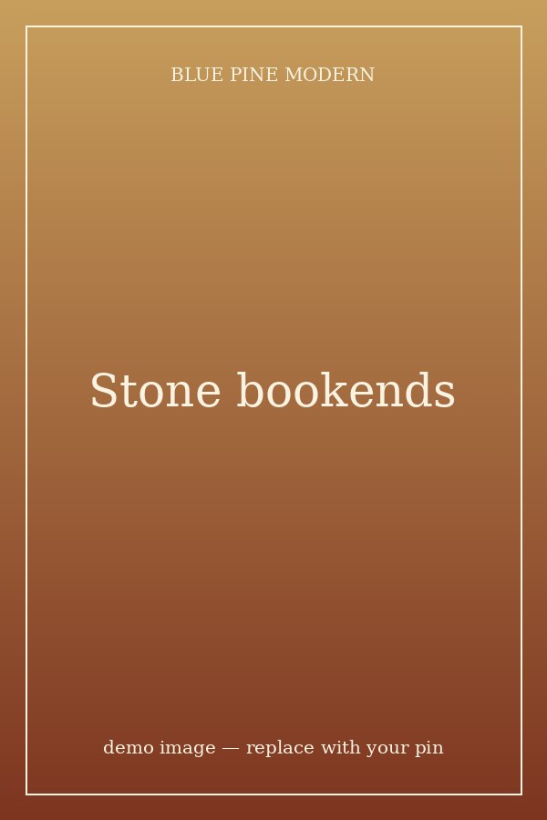 Natural stone bookends on a shelf